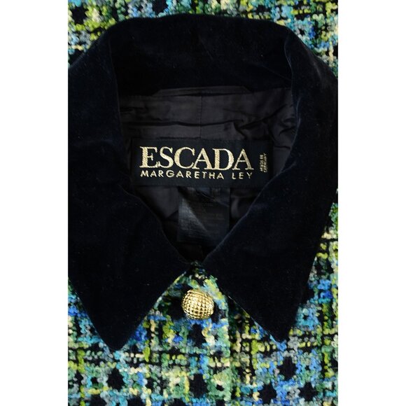 Vintage ESCADA Boucle Jacket sz 44 / 14  Aqua/Green Multi Check - Picture 9 of 9
